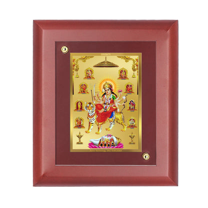DIVINITI 24K Gold Plated Foil Nav Durga Classic Photo Frame Idol for Puja Room, Wall Hanging, Home Decor, Table Top, Gift|MDF Size 1 (16.7x14.2 CM)