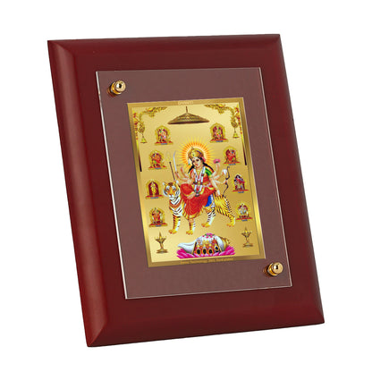DIVINITI 24K Gold Plated Foil Nav Durga Classic Photo Frame Idol for Puja Room, Wall Hanging, Home Decor, Table Top, Gift|MDF Size 1 (16.7x14.2 CM)