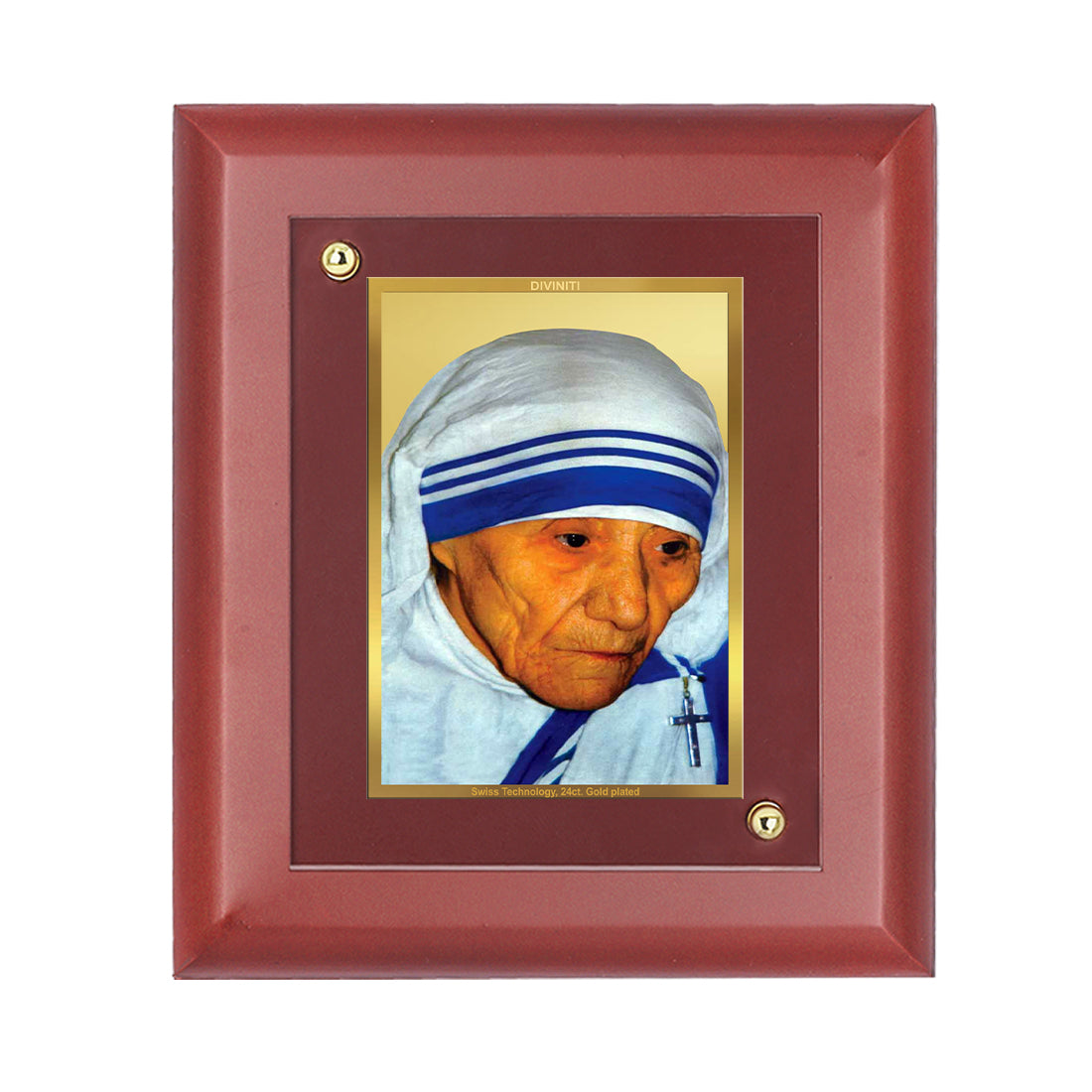 DIVINITI 24K Gold Plated Foil Mother Terresa Elegant Photo Frame Idol for Prayer Home Decor, Wall Hanging, Table Top, Gift|MDF Size 1 (16.7x14.2 CM)
