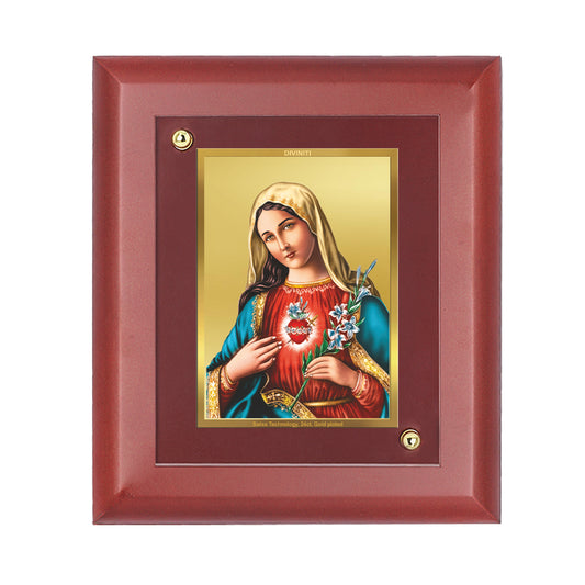 DIVINITI 24K Gold Plated Foil Mother Mary Luxurious Photo Frame Idol for Wall Hanging, Home Decor, Table Top, Gift|MDF Size 1 (16.7x14.2 CM)