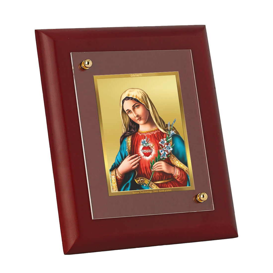 DIVINITI 24K Gold Plated Foil Mother Mary Luxurious Photo Frame Idol for Wall Hanging, Home Decor, Table Top, Gift|MDF Size 1 (16.7x14.2 CM)