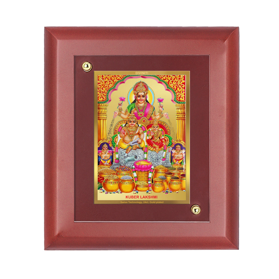 DIVINITI 24K Gold Plated Foil Kuber Lakshmi Photo Frame Idol for Home Decor, Wall Hanging, Table Top, Worship , Gift|MDF Size 1 (16.7x14.2 CM)