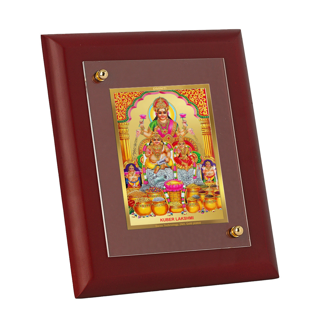 DIVINITI 24K Gold Plated Foil Kuber Lakshmi Photo Frame Idol for Home Decor, Wall Hanging, Table Top, Worship , Gift|MDF Size 1 (16.7x14.2 CM)