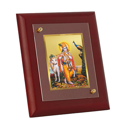 DIVINITI 24K Gold Plated Foil Lord Krishna Photo Frame Idol for Home Wall Hanging, Puja Room, Table Top, Gift|MDF Size 1 (16.7x14.2 CM)