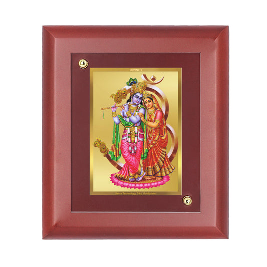 DIVINITI 24K Gold Plated Foil Radha Krishna Classic Photo Frame Idol for Puja Room, Home Decor, Wall Hanging, Table Top, Gift|MDF Size 1 (16.7x14.2 CM)