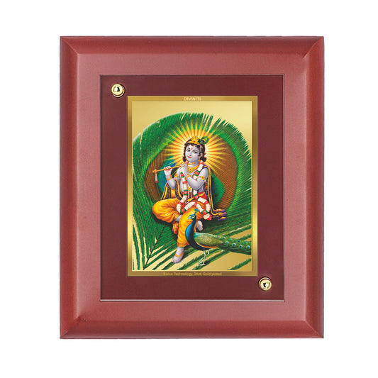 DIVINITI 24K Gold Plated Foil Lord Shree Krishna Traditional Photo Frame Idol for Home Wall Decor, Table Top, Gift|MDF Size 1 (16.7x14.2 CM)