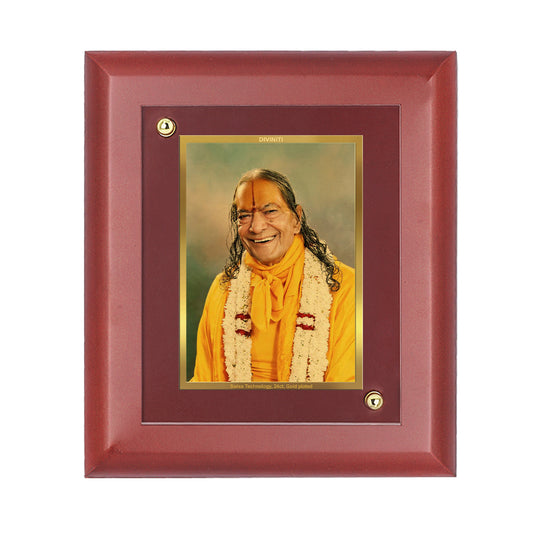 DIVINITI 24K Gold Plated Foil Kripalu Maharaj Ji Classic Photo Frame Idol for Home Wall Decor, Table Top, Workshop, Gift|MDF Size 1 (16.7x14.2 CM)