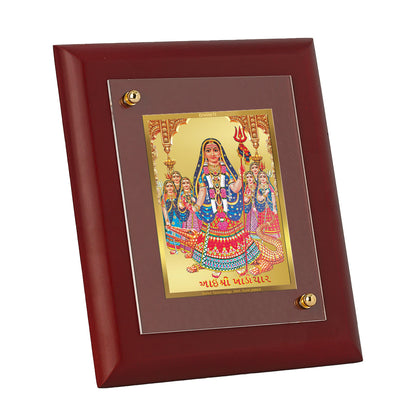 DIVINITI 24K Gold Plated Foil Khodiyar Mata Tradition Wall Photo Frame Idol for Home Decor, Table Top, Prayer, Gift|MDF Size 1 (16.7x14.2 CM)