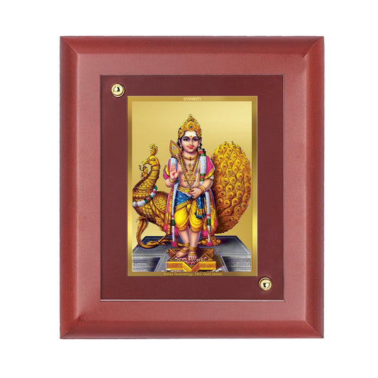 DIVINITI 24K Gold Plated Foil Karthikey Wall Photo Frame Idol for Home Decor, Table Top, Worship, Luxury Gift|MDF Size 1 (16.7x14.2 CM)