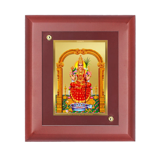 DIVINITI 24K Gold Plated Foil Kanchi Kamakshi Amman Classic Photo Frame Idol for Home Wall Decor, Table Top, Gift|MDF Size 1 (16.7x14.2 CM)