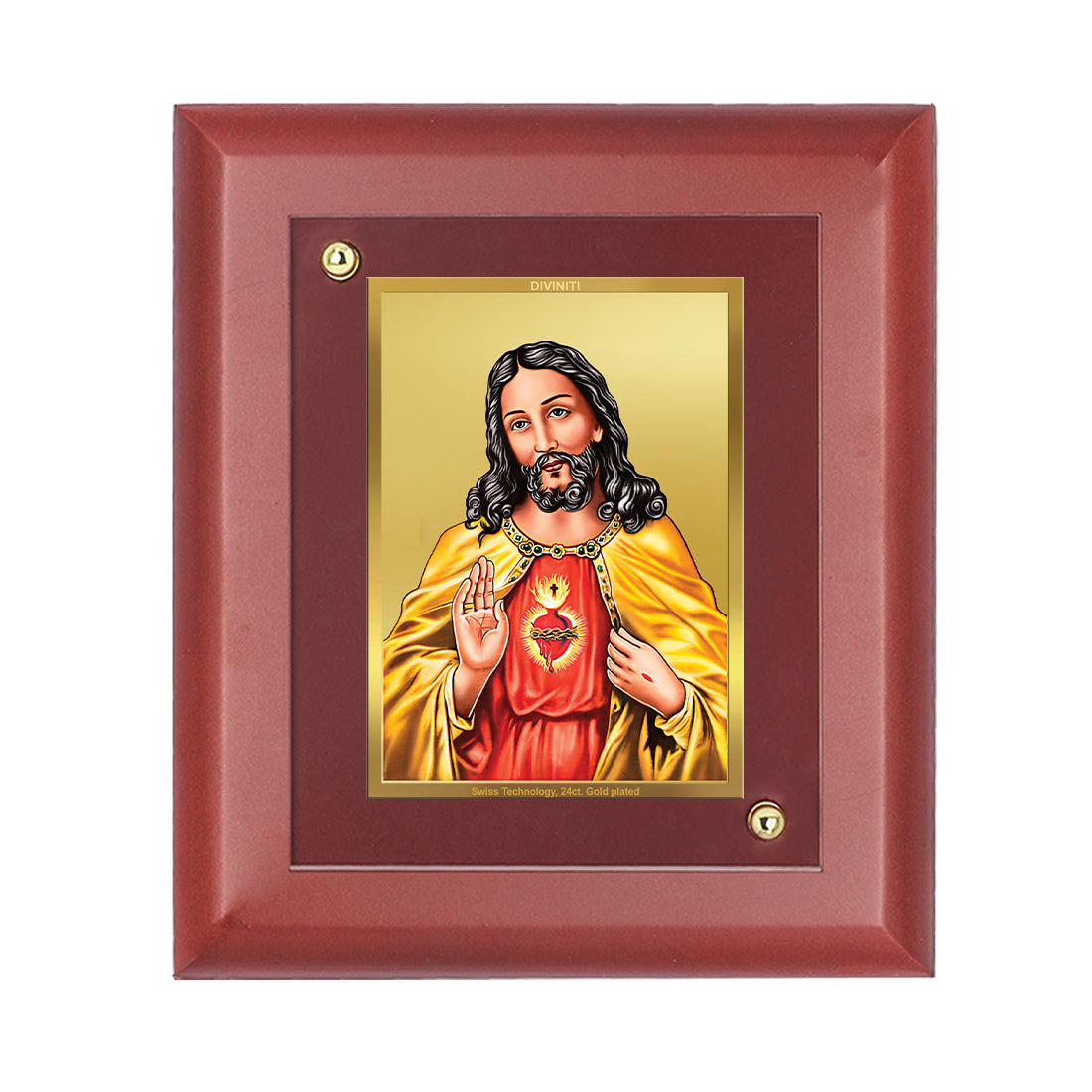 DIVINITI 24K Gold Plated Foil Jesus Stylish Photo Frame Idol for Prayer, Wall Hanging, Home Decor, Table Top, Gift|MDF Size 1 (16.7x14.2 CM)