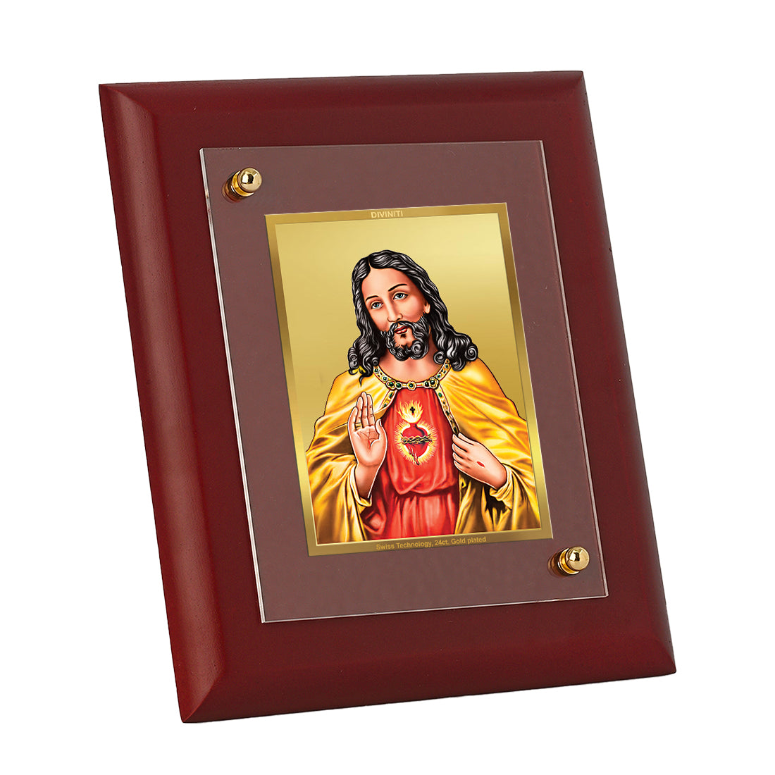 DIVINITI 24K Gold Plated Foil Jesus Stylish Photo Frame Idol for Prayer, Wall Hanging, Home Decor, Table Top, Gift|MDF Size 1 (16.7x14.2 CM)