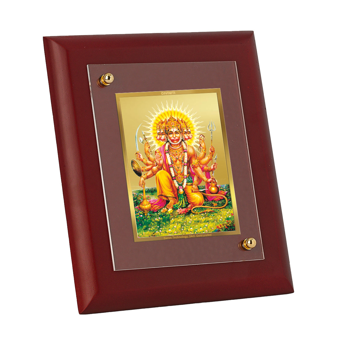 DIVINITI 24K Gold Plated Foil Lord Hanuman Classic Photo Frame Idol for Home Wall Decor, Table Top, Puja Room , Gift|MDF Size 1 (16.7x14.2 CM)
