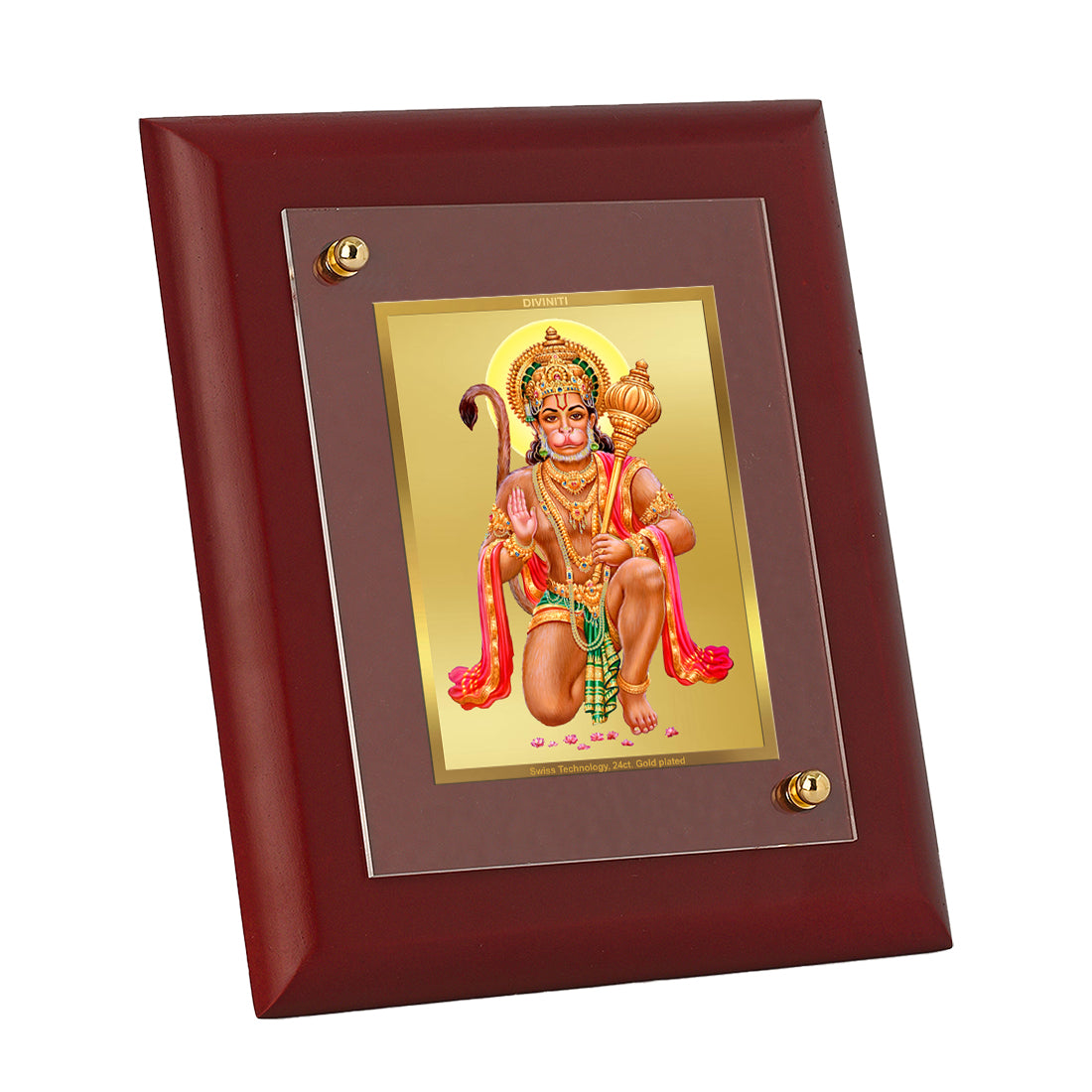 DIVINITI 24K Gold Plated Foil Lord Hanuman Stylish Photo Frame Idol for Home Decor, Wall Hanging, Table Top, Puja Room, Gift|MDF Size 1 (16.7x14.2 CM)