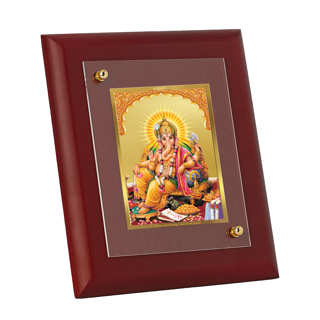 DIVINITI 24K Gold Plated Foil Lord Ganesha Elephant Face Photo Frame Idol for Home Decor, Wall Hanging, Table Top, Puja Room, Gift|MDF Size 1 (16.7x14.2 CM)