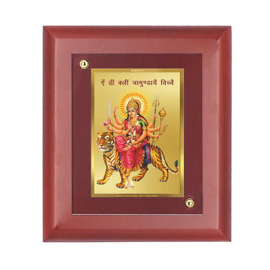 DIVINITI 24K Gold Plated Foil Goddess Durga Tradition Photo Frame Idol for Home Decor, Wall Hanging, Table Top, Puja Room, Gift|MDF Size 1 (16.7x14.2 CM)
