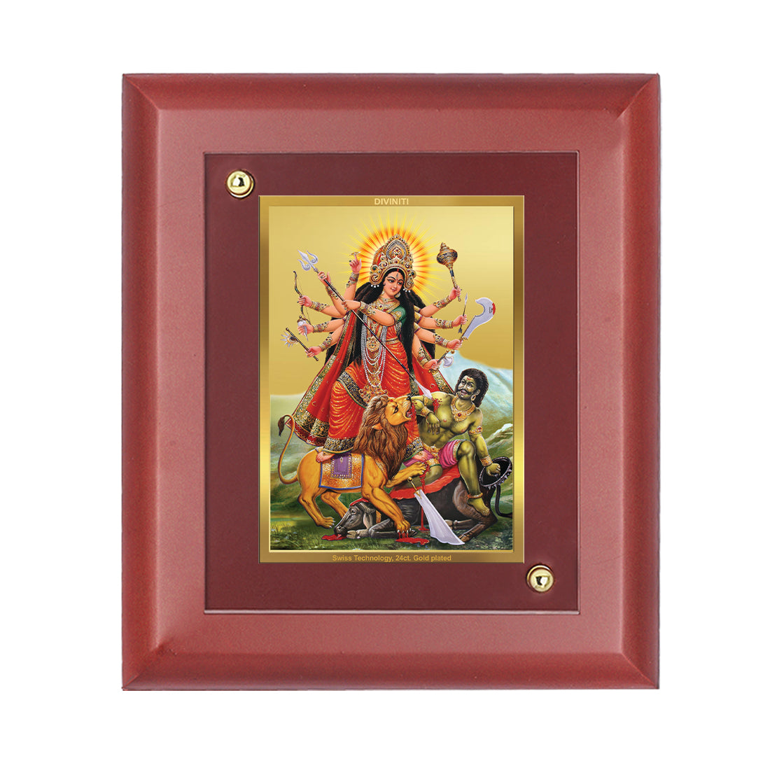 DIVINITI 24K Gold Plated Foil Goddess Durga Mata Luxury Photo Frame Idol for Home & Office Wall Decor, Table Top, Puja Room, Gift|MDF Size 1 (16.7x14.2 CM)