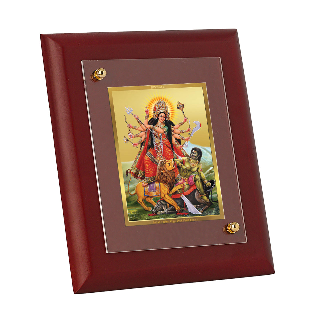 DIVINITI 24K Gold Plated Foil Goddess Durga Mata Luxury Photo Frame Idol for Home & Office Wall Decor, Table Top, Puja Room, Gift|MDF Size 1 (16.7x14.2 CM)