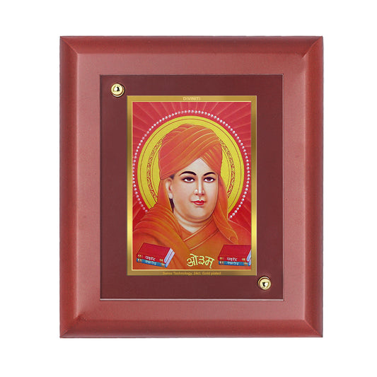 DIVINITI 24K Gold Plated Foil Daya Nand Saraswati Luxury Photo Frame Idol for Home Decor, Wall Hanging, Table Top, Gift|MDF Size 1 (16.7x14.2 CM)