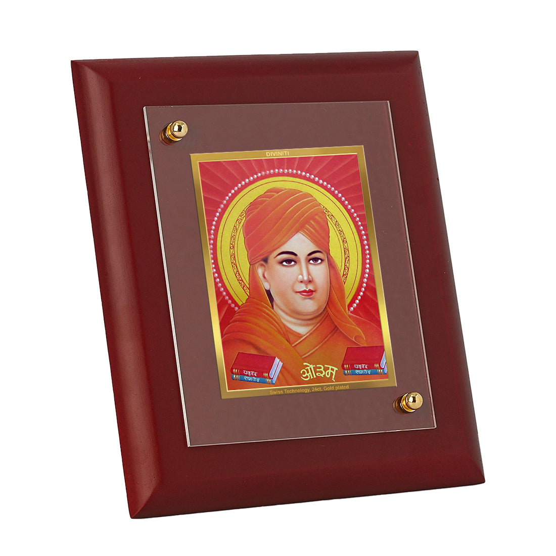 DIVINITI 24K Gold Plated Foil Daya Nand Saraswati Luxury Photo Frame Idol for Home Decor, Wall Hanging, Table Top, Gift|MDF Size 1 (16.7x14.2 CM)