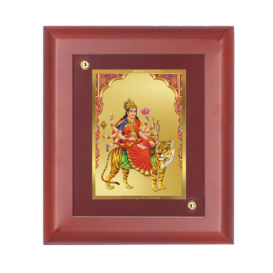 DIVINITI 24K Gold Plated Foil Chandraghanta Mata Stylish Photo Frame Idol for Home Decor, Wall Hanging, Table Top, Puja Room, Gift|MDF Size 1 (16.7x14.2 CM)