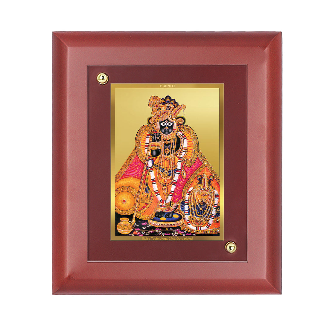 DIVINITI 24K Gold Plated Foil Bankey Bihari Wall Photo Frame Idol for Home Decor, Wall Hanging, Table Top, Luxury Gift|MDF Size 1 (16.7x14.2 CM)