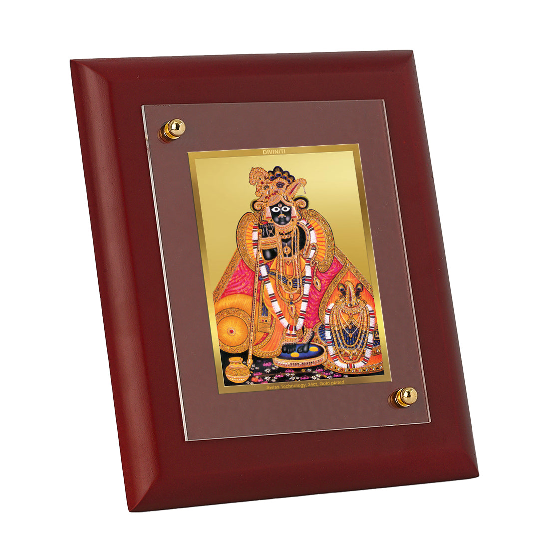 DIVINITI 24K Gold Plated Foil Bankey Bihari Wall Photo Frame Idol for Home Decor, Wall Hanging, Table Top, Luxury Gift|MDF Size 1 (16.7x14.2 CM)