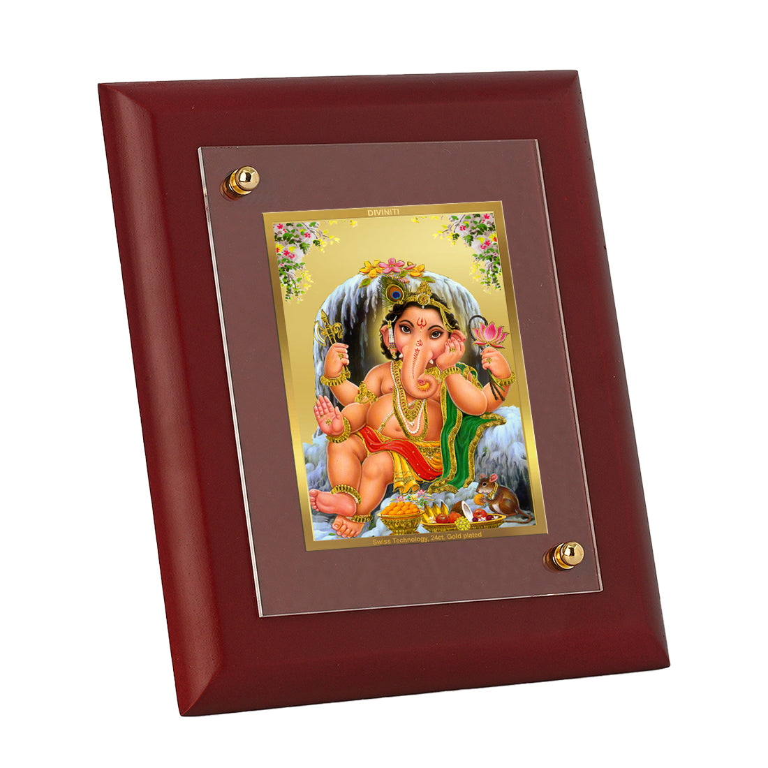 DIVINITI 24K Gold Plated Foil Lord Bal Ganesha Photo Frame Idol for Home Decor, Table Top, Wall Hanging, Puja Room, Gift|MDF Size 1 (16.7x14.2 CM)