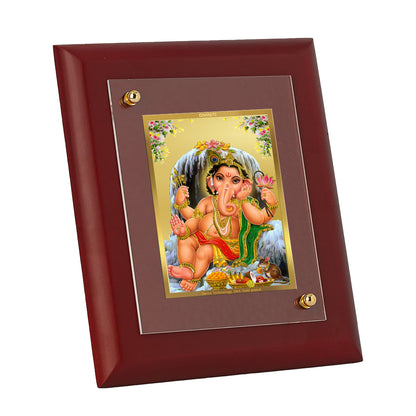 DIVINITI 24K Gold Plated Foil Lord Bal Ganesha Photo Frame Idol for Home Decor, Table Top, Wall Hanging, Puja Room, Gift|MDF Size 1 (16.7x14.2 CM)