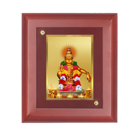 DIVINITI 24K Gold Plated Foil Ayyappan Photo Frame Idol for Home Decor Showpiece, Wall Decor, Table Top, Workshop, Gift|MDF Size 1 (16.7x14.2 CM)