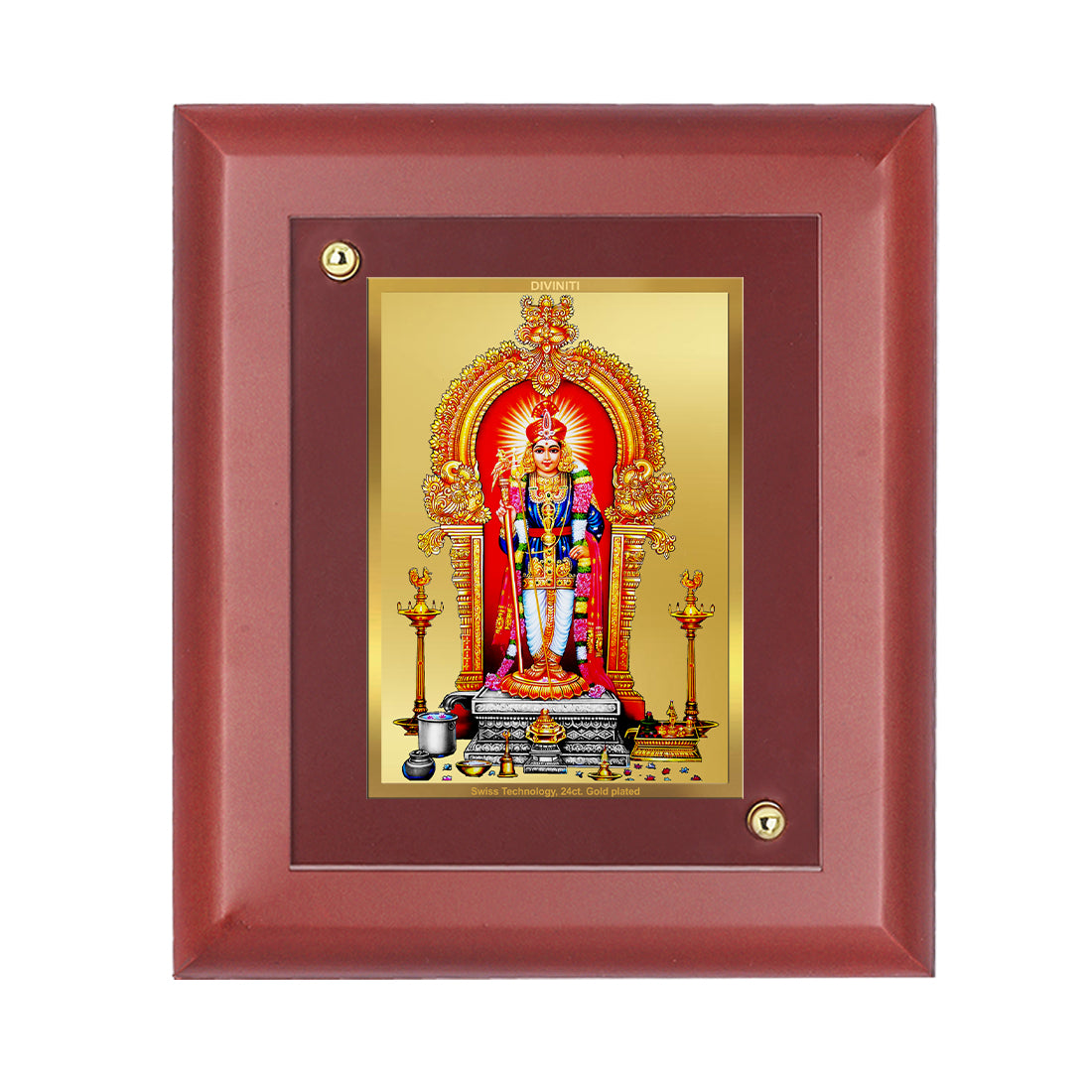 DIVINITI 24K Gold Plated Foil Alangaram Raja Elegant Photo Frame Idol for Home Decor Showpiece, Wall Hanging, Table Top, Luxury Gift|MDF Size 1 (16.7x14.2 CM)
