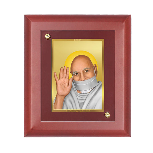 DIVINITI 24K Gold Plated Foil Acharya Tulsi Photo Frame Idol for Home & Office Decor, Table Top, Wall Hanging, Puja Room, Gift|MDF Size 1 (16.7x14.2 CM)
