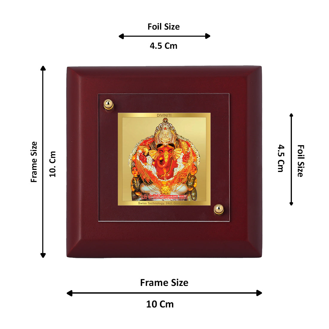 Diviniti 24K Gold Plated Foil Siddhivinayak Elegant Photo Frame for Home Decor, Table Tops, Prayer, Gift | MDF Size 1A (9.9x9.9 CM)