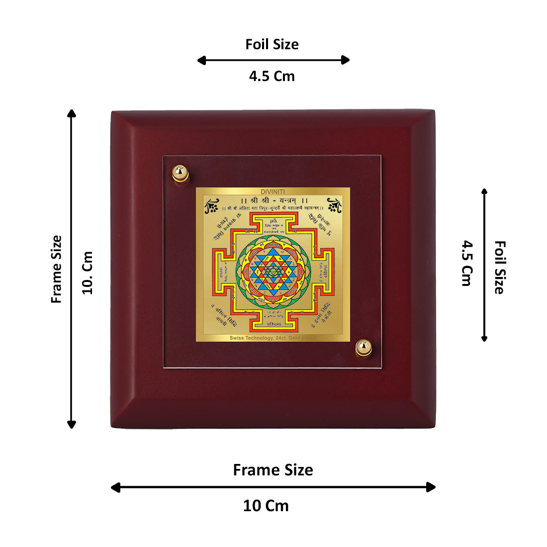 Diviniti 24K Gold Plated Foil Shree Yantra Photo Frame for Puja Room, Home Decor, Table Decor, Luxury Gift | MDF Size 1A (9.9x9.9 CM)