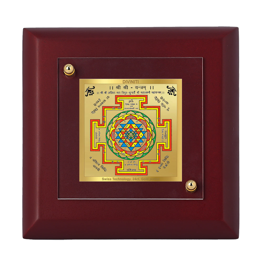 Diviniti 24K Gold Plated Foil Shree Yantra Photo Frame for Puja Room, Home Decor, Table Decor, Luxury Gift | MDF Size 1A (9.9x9.9 CM)
