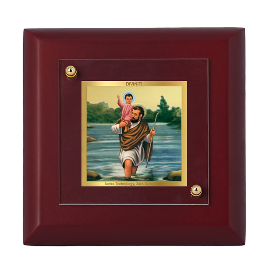 Diviniti 24K Gold Plated Foil Saint Christopher Photo Frame Guidance & Blessings for Home Decor, Tableop, Gift | MDF Size 1A (9.9x9.9 CM)