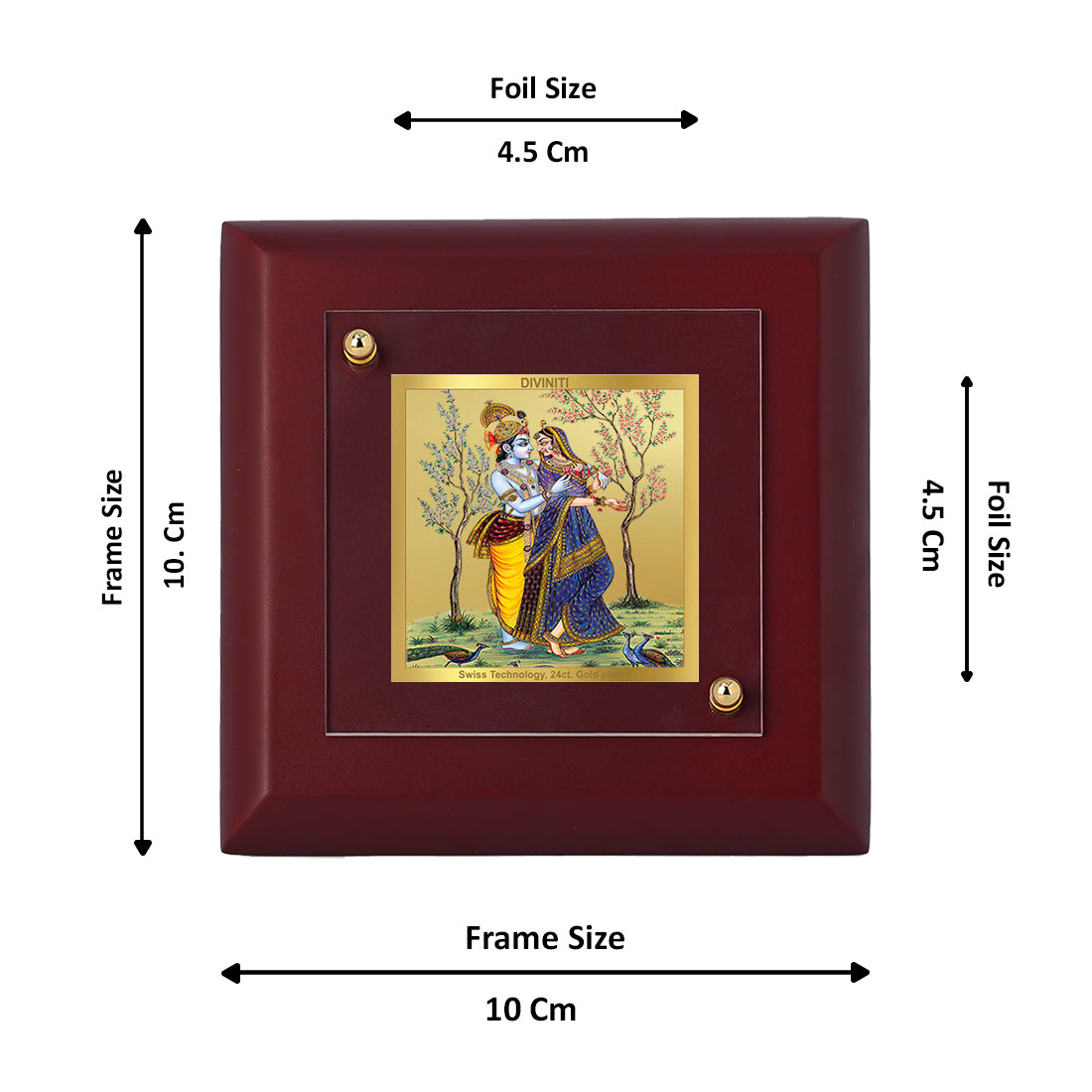 Diviniti 24K Gold Plated Foil Radha Krishna Photo Frame for Home & Office Decor, Tabletop, Puja Room, Luxury Gift | MDF Size 1A (9.9x9.9 CM)