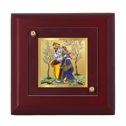 Diviniti 24K Gold Plated Foil Radha Krishna Photo Frame for Home & Office Decor, Tabletop, Puja Room, Luxury Gift | MDF Size 1A (9.9x9.9 CM)