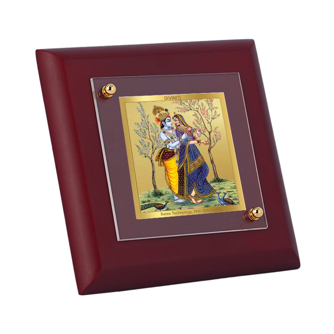 Diviniti 24K Gold Plated Foil Radha Krishna Photo Frame for Home & Office Decor, Tabletop, Puja Room, Luxury Gift | MDF Size 1A (9.9x9.9 CM)