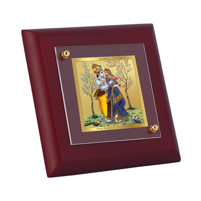 Diviniti 24K Gold Plated Foil Radha Krishna Photo Frame for Home & Office Decor, Tabletop, Puja Room, Luxury Gift | MDF Size 1A (9.9x9.9 CM)