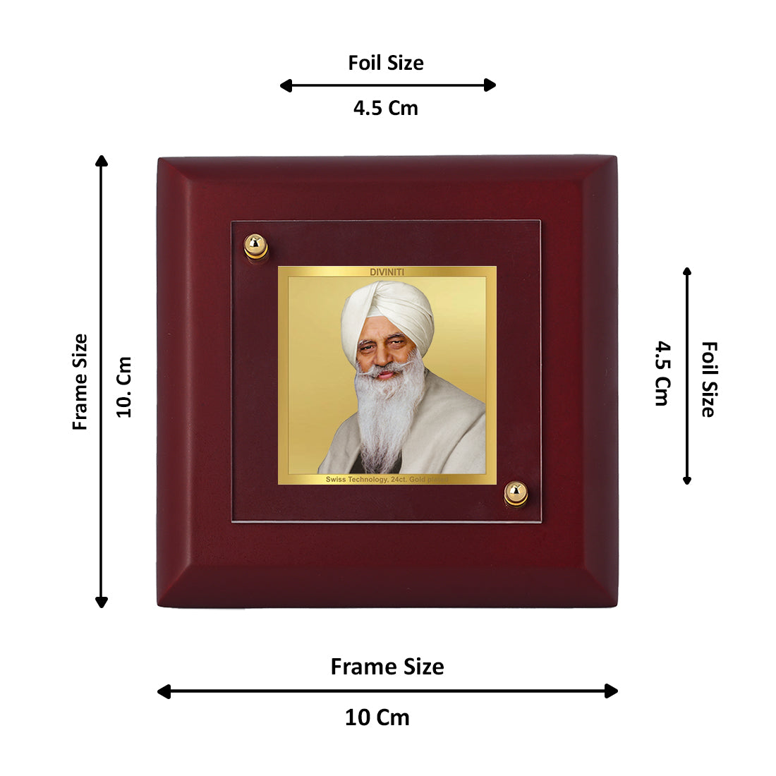 Diviniti 24K Gold Plated Foil Radha Soami Photo Frame for Home Decor, Table Top, Gift | MDF Size 1A (9.9x9.9 CM)