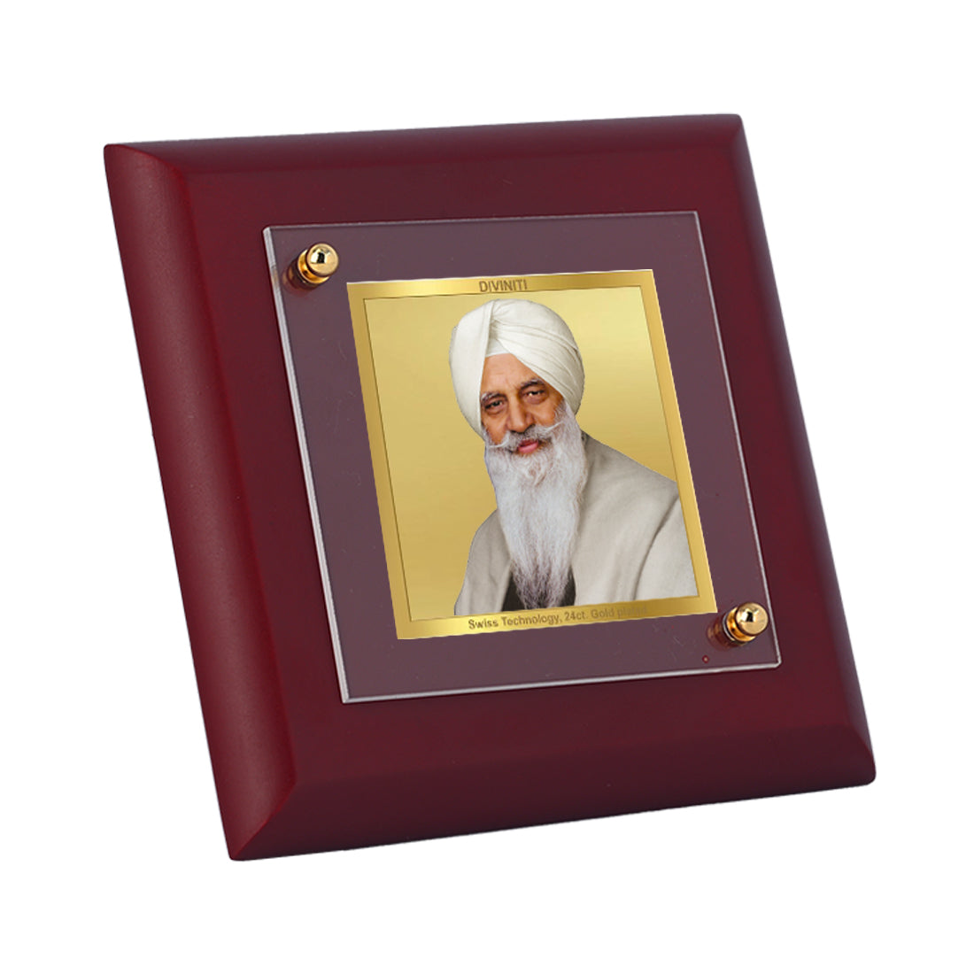 Diviniti 24K Gold Plated Foil Radha Soami Photo Frame for Home Decor, Table Top, Gift | MDF Size 1A (9.9x9.9 CM)