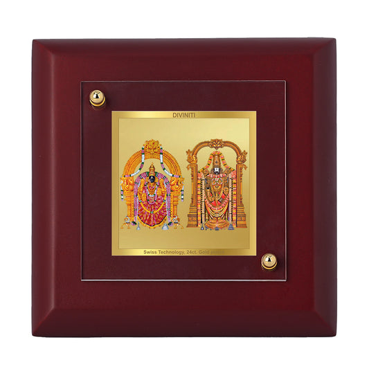 Diviniti 24K Gold Plated Foil Padmawati Balaji Photo Frame for Temple, Puja Room, Home Decor, Tabletop, Gift | MDF Size 1A (9.9x9.9 CM)
