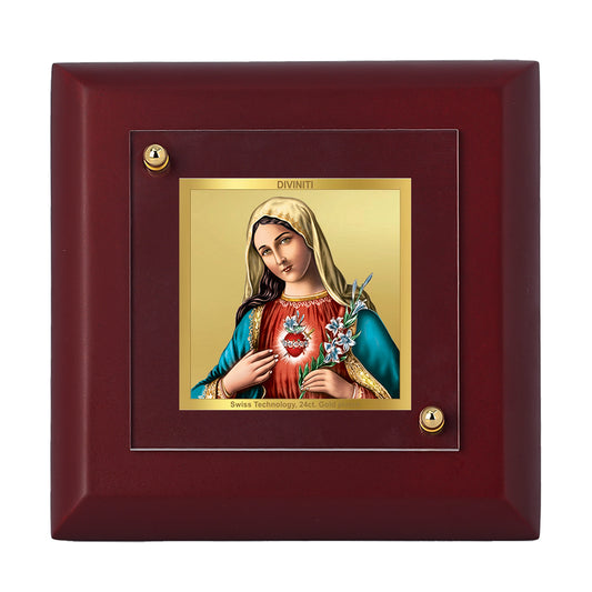 Diviniti 24K Gold Plated Foil Mother Mary Elegant Photo Frame for Home Decor, Tabletop, Prayer, Gift | MDF Size 1A (9.9x9.9 CM)