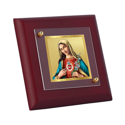 Diviniti 24K Gold Plated Foil Mother Mary Elegant Photo Frame for Home Decor, Tabletop, Prayer, Gift | MDF Size 1A (9.9x9.9 CM)