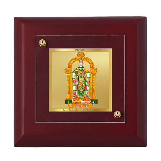 Diviniti 24K Gold Plated Foil Meenakshi Devi Photo Frame for Home Decor, Tabletop, Puja, Gift | MDF Size 1A (9.9x9.9 CM)