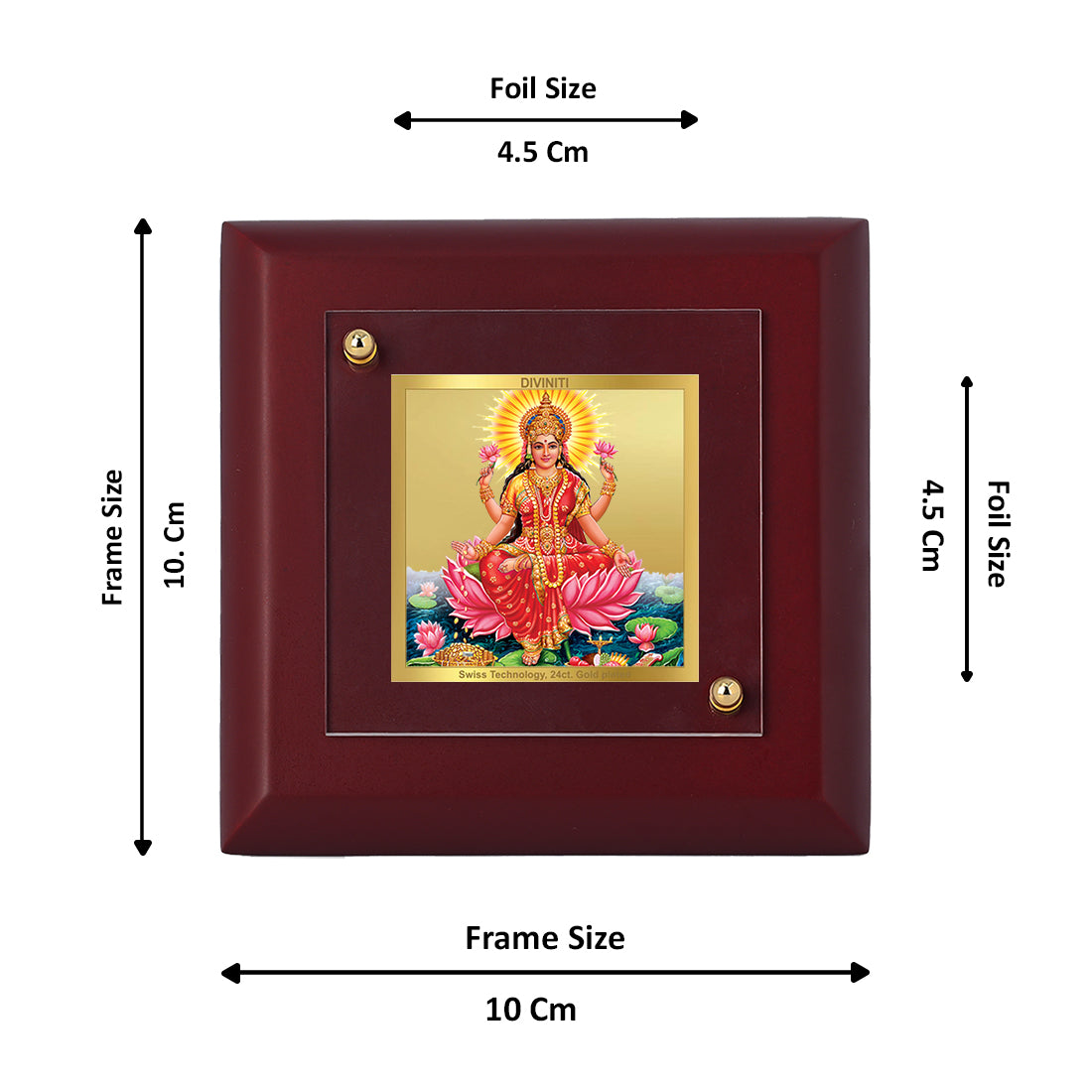 Diviniti 24K Gold Plated Goddess Laxmi Photo Frame Power, Success for Home & Office Decor, Tabletop, Luxury Gift | MDF Size 1A (9.9x9.9 CM)