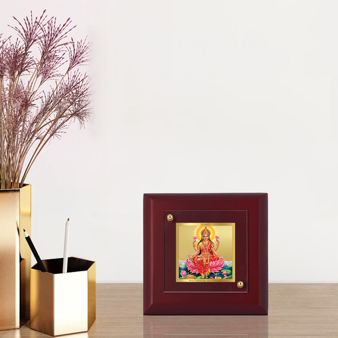 Diviniti 24K Gold Plated Goddess Laxmi Photo Frame Power, Success for Home & Office Decor, Tabletop, Luxury Gift | MDF Size 1A (9.9x9.9 CM)