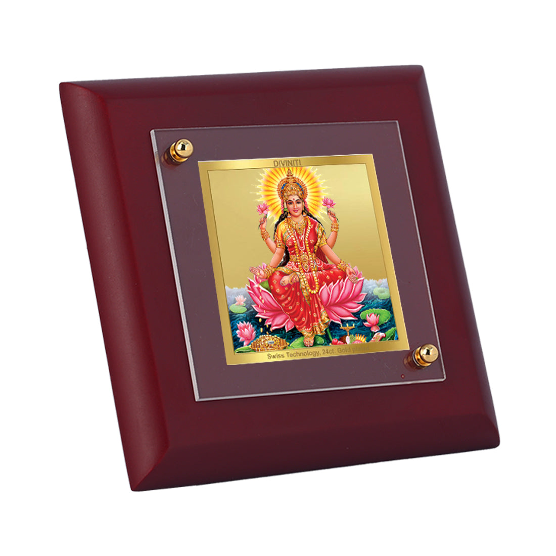 Diviniti 24K Gold Plated Goddess Laxmi Photo Frame Power, Success for Home & Office Decor, Tabletop, Luxury Gift | MDF Size 1A (9.9x9.9 CM)