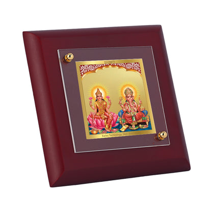 Diviniti 24K Gold Plated Lakshmi Ganesha Photo Frame for Home & Office Decor, Tabletop, Puja Room, Luxury Gift | MDF Size 1A (9.9x9.9 CM)